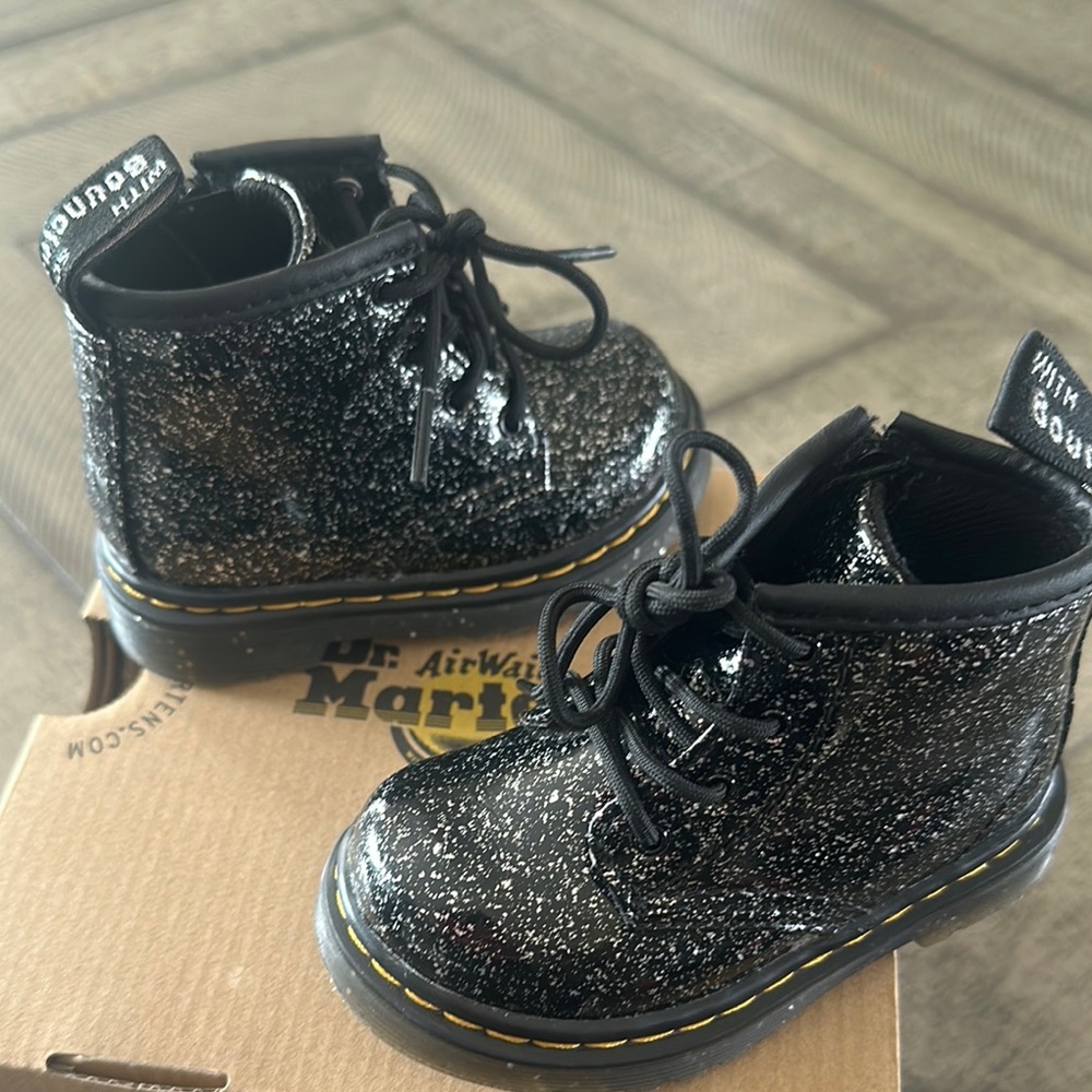 Dr. Martens Black and Silver Glitter Boots